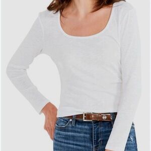 NZT NIC+ZOE WHITE LONG SLEEVE SQUARE NECK T-SHIRT WOMENS SZ LARGE